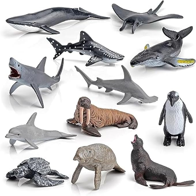 MINI OCEAN SEA ANIMAL FIGURES TOY 12 PIECES REALISTIC UNDERWATER SEA CREATURE FIGURES ARCTIC OCEAN SEA SEA ANIMAL PLAYSET CAKE TOPPER WITH SHARK WHALES PENGUIN WALRUSES MANATEES DOLPHIN - Image 2